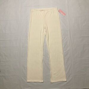 NWT Shosho Women’s Elastic Waist Ribbed-Knit Ivory Flare Pants L